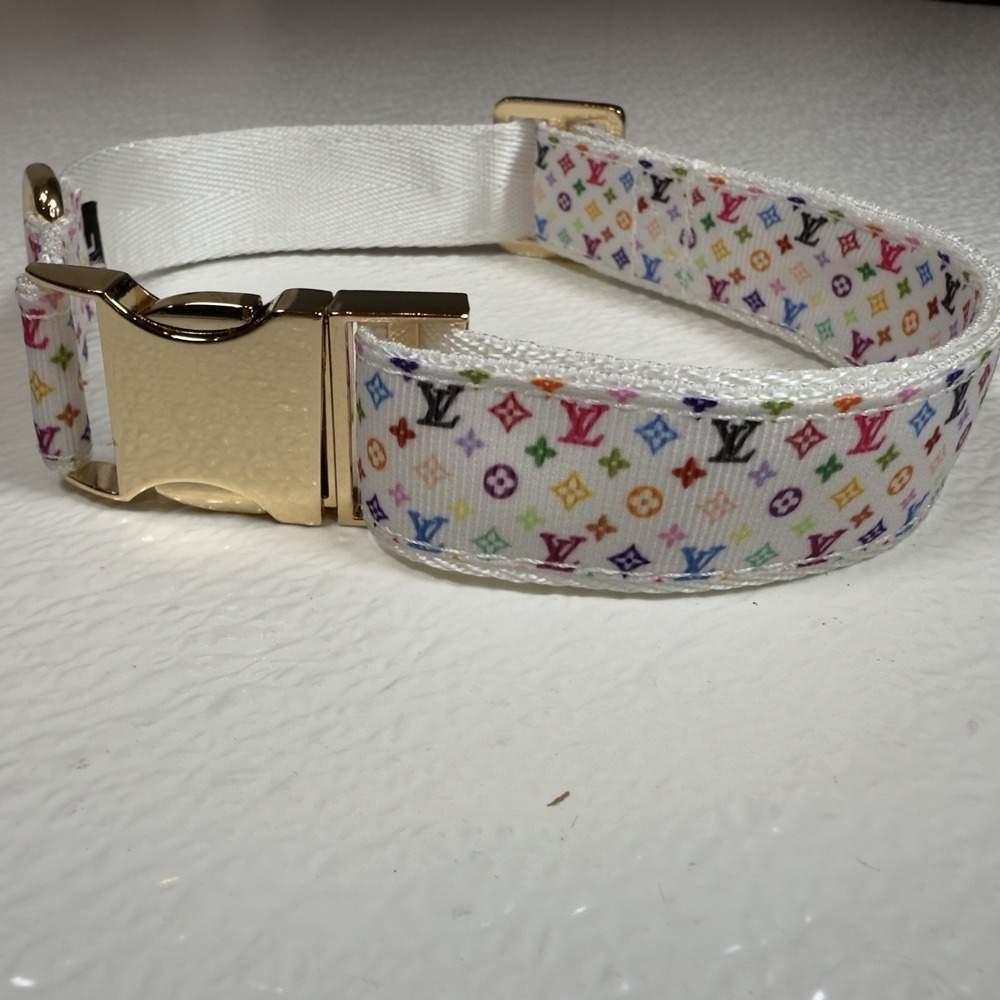 Luxury Dog Collar, Size L, Colorful, Gold Hardware, 1" Wide. - Picture 3 of 12